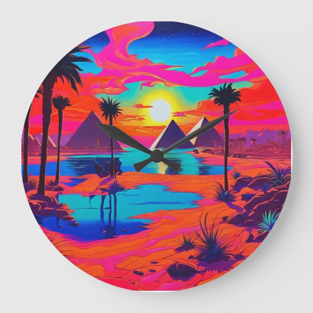 Psychedelisches Poster Art Ägyptische Landschaft Große Wanduhr (Vorderseite)
