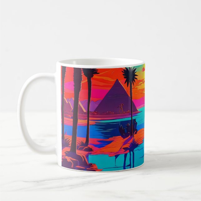 Psychedelisches Poster Art Ägyptische Landschaft Kaffeetasse (Links)