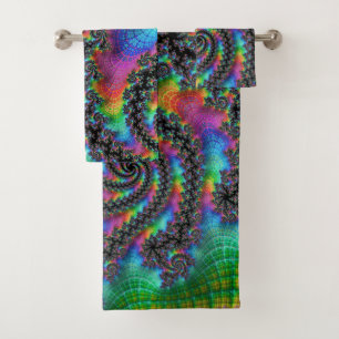 Psychedelisches Rainbow-Fraktal Badhandtuch Set