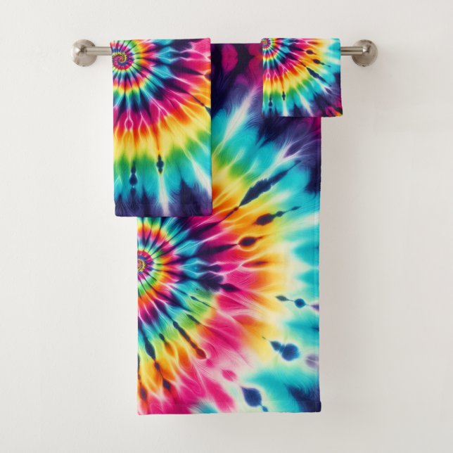 Psychedelisches Regenbogen-Tie-Dye-Handtuch-Set Badhandtuch Set (Insitu)