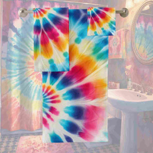 Psychedelisches Regenbogen-Tie-Dye-Handtuch-Set Badhandtuch Set