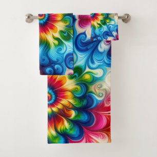 Psychedelisches Regenbogen-Tie-Dye-Handtuch-Set Badhandtuch Set