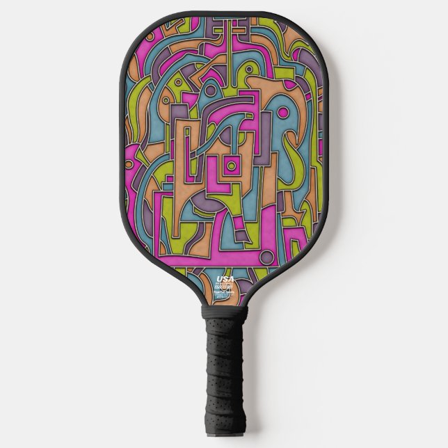 Psychedelisches Retro-Mod-Geometrisches Design der Pickleball Schläger (Vorderseite)