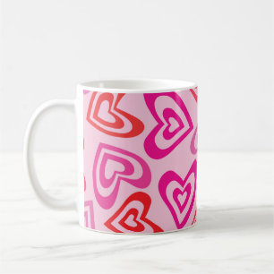 Psychedelisches Rot und Rosa Retro Herz Kaffeetasse