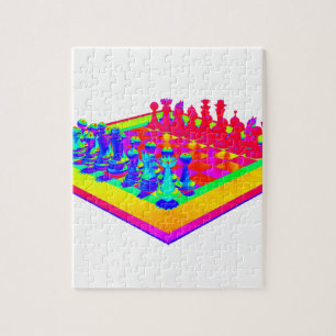 Psychedelisches Schachbrett und Schachfiguren Puzzle