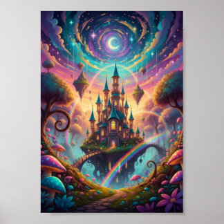 Psychedelisches schwebendes Schloss Kosmischer Fan Poster