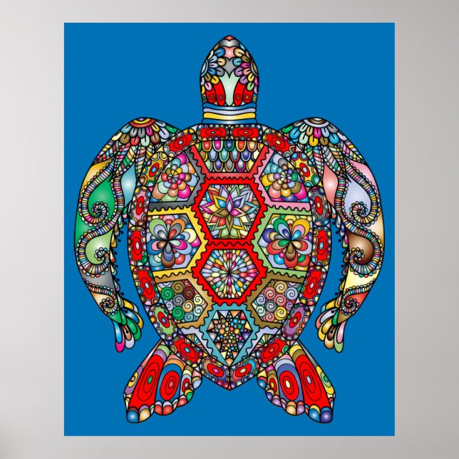 Psychedelisches Sea Turtle Art Poster (Vorne)