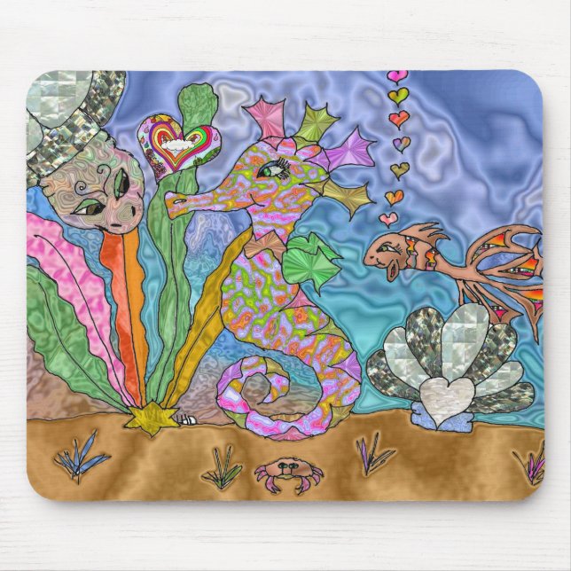Psychedelisches Seepferd Meeresschildkröte Art Mousepad (Vorne)