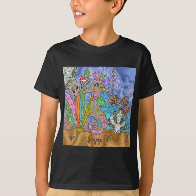 Psychedelisches Seepferd Meeresschildkröte Art T-Shirt (Vorderseite)