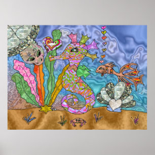 Psychedelisches Seepferd Sea Turtle Art Poster