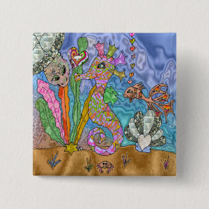 Psychedelisches-Seepferdchen-Wasserschildkröten-Ku Button