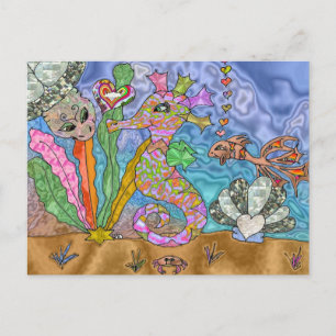 Psychedelisches-Seepferdchen-Wasserschildkröten-Ku Postkarte