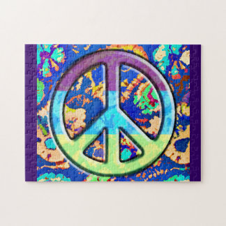 Psychedelisches Trippy-Lila Friedenszeichen Puzzle