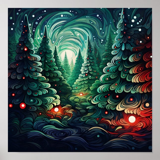 Psychedelisches Weihnachtsbaumposter Poster (Vorne)