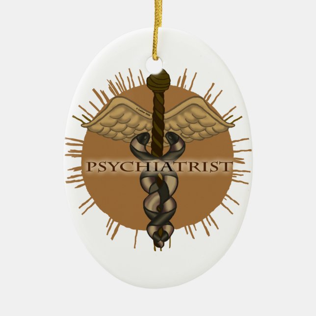 Psychiater Caduceus Oval Keramikornament (Vorne)