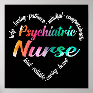 Psychiatrische Krankenpflege Herz Word Cloud Wasse Poster