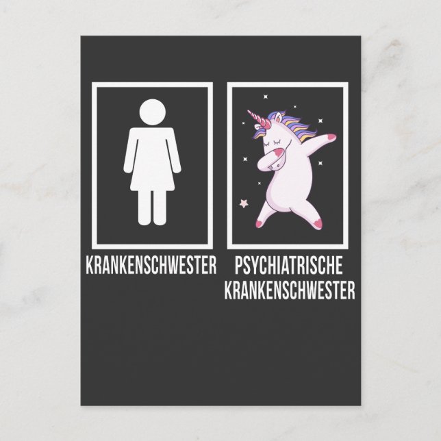 Psychiatrische Krankenschwester Dabbing Unicorn Postkarte (Vorderseite)