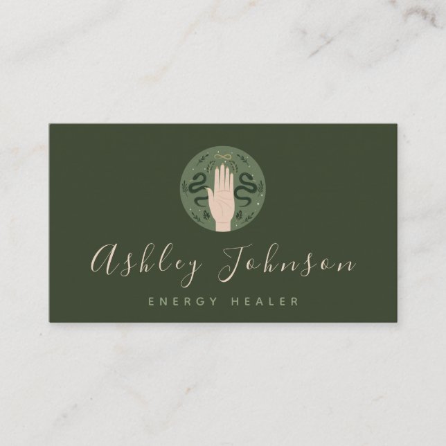 Psychisch dunkelgrüne Hand & Schlangen Mystische M Visitenkarte (Vorderseite)