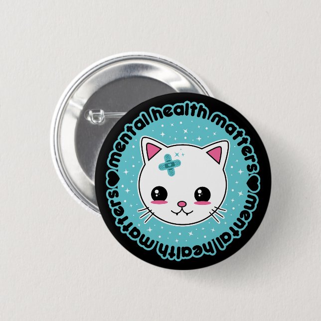 Psychische Gesundheit ist wichtig Kawaii Katze Button (Vorne & Hinten)