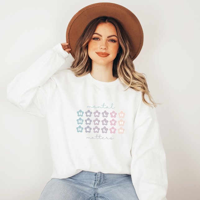 Psychische Gesundheit | Retro Blume Grau Sweatshirt (Mental Health Matters Sweatshirt | Retro Flowers French Gray | Aesthetic Sweater)