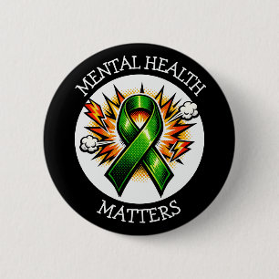 Psychische Gesundheit zählt Pop-Art Grünes Band Button