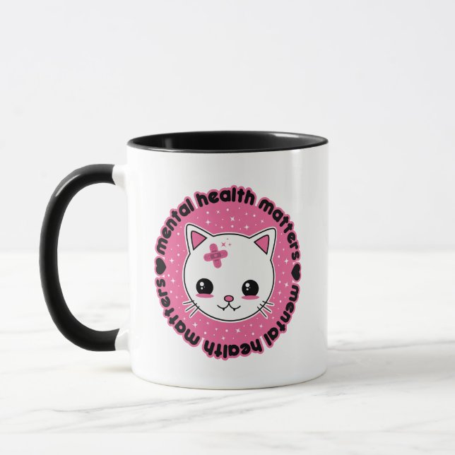 Psychische Gesundheitsfragen Kawaii Cat Tasse (Links)