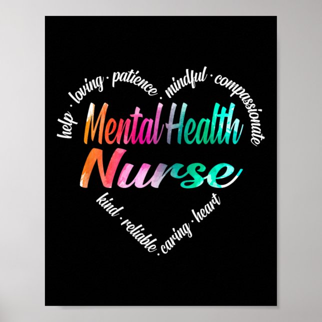 Psychische Gesundheitsfürsorge Herz Word Cloud Wat Poster (Vorne)