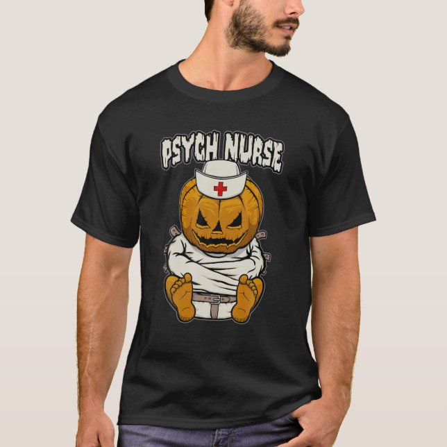 Psychische Krankenschwester Crazy Halloween Pumpki T-Shirt (Vorderseite)