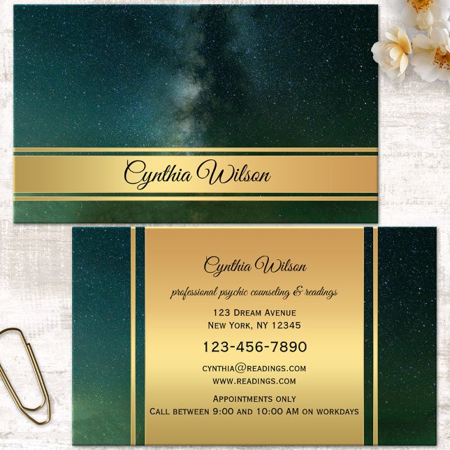 Psychische oder Clairvoyant Galaxy Gold Business C Terminkarte (Professional spiritual medium clairvoyant or fortune teller gold celestial business card - new age)