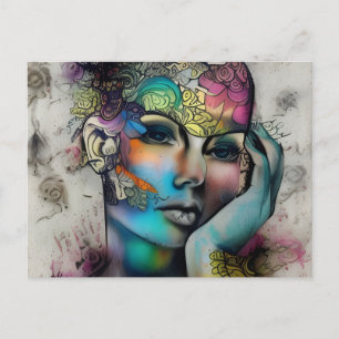 Psychische Wellness-Frau, Abstrakte Vintage Skizze Postkarte