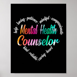 Psychischer Gesundheitsberater HerzWord Cloud Wate Poster