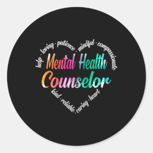 Psychischer Gesundheitsberater HerzWord Cloud Wate Runder Aufkleber