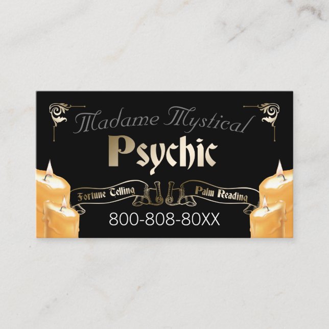 Psychisches Medium Fortune Teller in Gold mit Kerz Visitenkarte (Vorderseite)