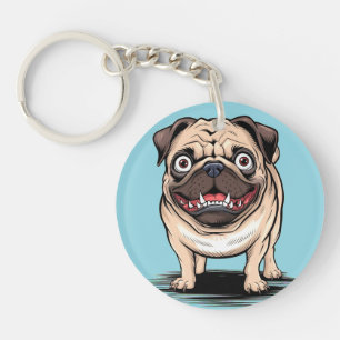 Psycho Crazy Pug Bulldog Kreis Schlüsselanhänger D
