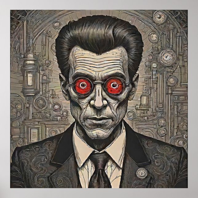 Psycho Killer Steampunk Retro Tinte Zeichnend Poster (Vorne)