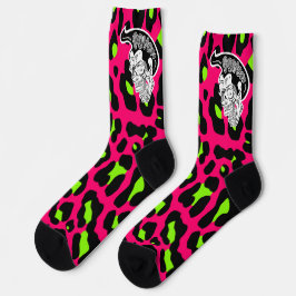 Psycho Skull Hot Pink Leopard Print Socken