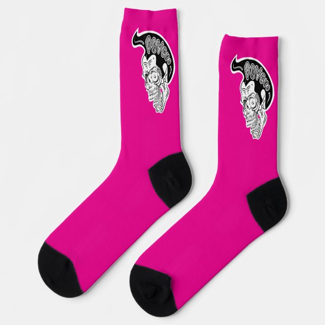 Psycho Skull Hot Pink Socken (Linkes Detail)