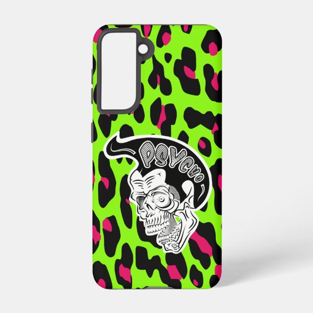 Psycho Skull Lime Leopard Print Samsung Galaxy Hülle (Rückseite)