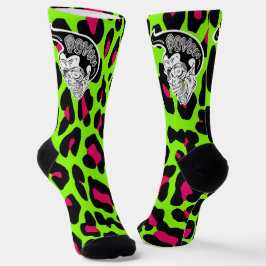 Psycho Skull Limon Leopard Print Socken