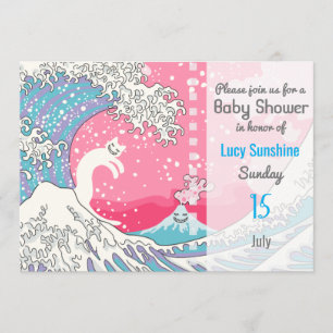 Psychodelische Bubblegum Kunagawa Surfer Cat Einladung