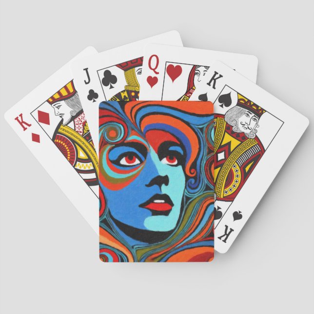 Psychodelisches Gesicht einer Frau Spielkarten (Rückseite)