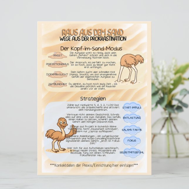 Psychoedukation Infoblatt Prokrastination Save The Date (Stehend Vorderseite)