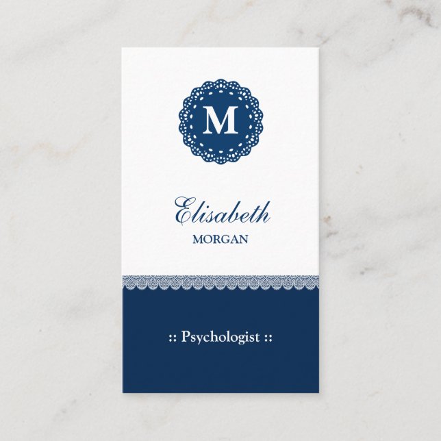 Psychologe EleganBlue Lace Monogram Visitenkarte (Vorderseite)
