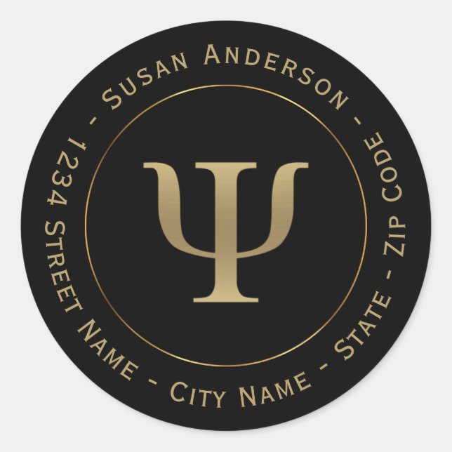 Psychologe Gold Psi Symbol Rückgabeadresse Label Runder Aufkleber (Vorderseite)
