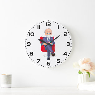 Psychologe im Anzug mit Notizblock sitzend Große Wanduhr