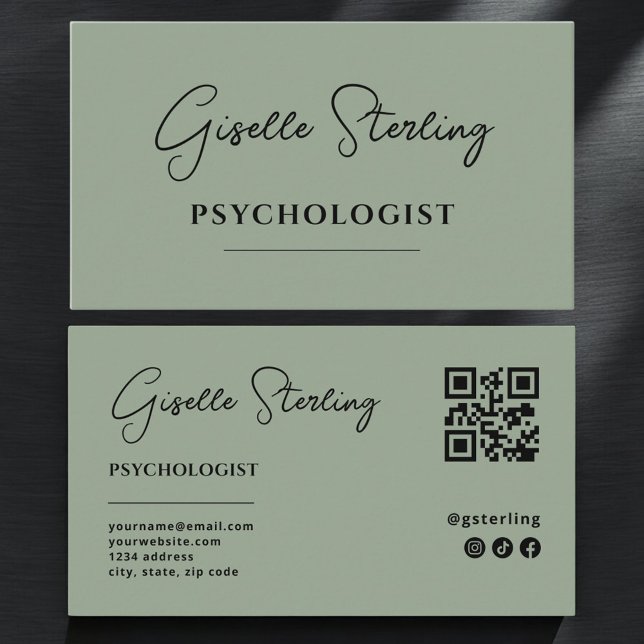 Psychologe Sage Green QR Code Visitenkarte (Von Creator hochgeladen)