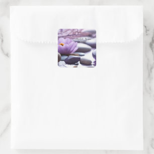 Psychologe Therapeut Zen Steine,Violette Lotus  Quadratischer Aufkleber