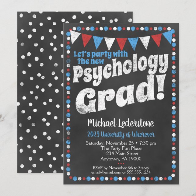 Psychologie Graduation Party Einladung Red Blue (Vorne/Hinten)