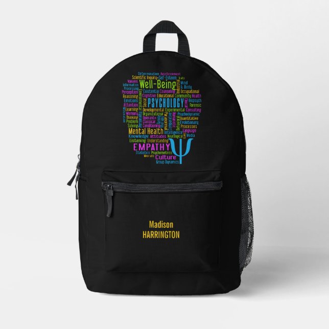 PSYCHOLOGIE Word Cloud individuelle Name Bedruckter Rucksack (Vorderseite)