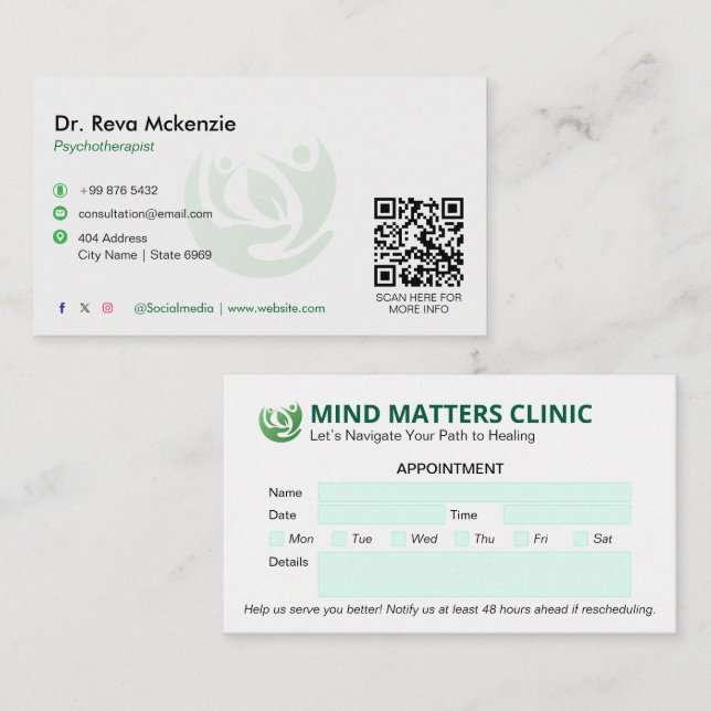Psychologin Clinic Business | Moderne Ernennung Visitenkarte (Vorne/Hinten)